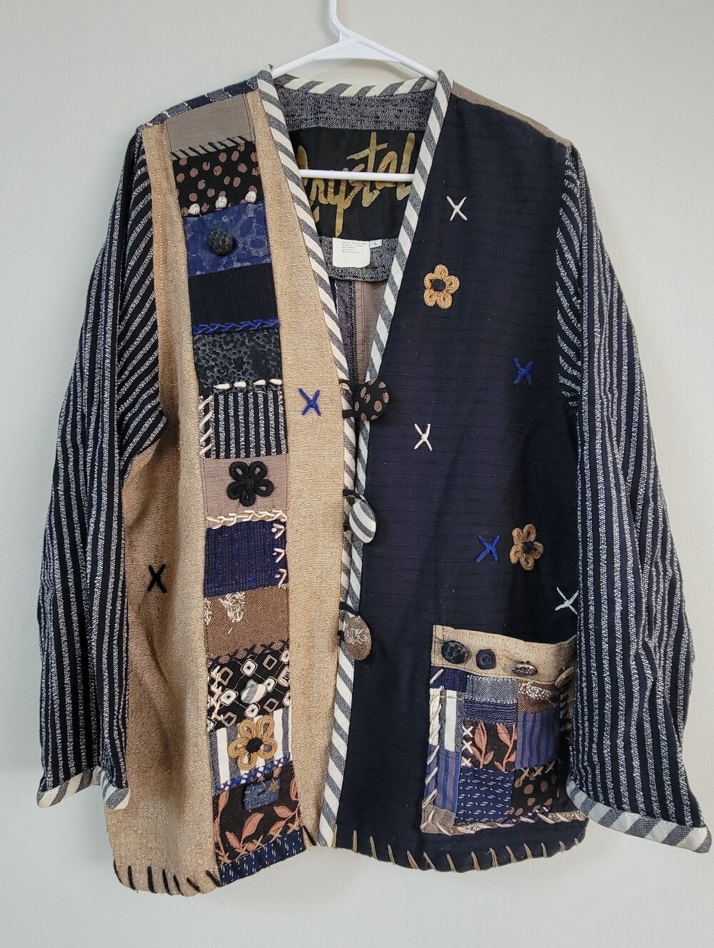 Crystal Patchwork Handwoven Jacket Women Size L Indie Boho Maximal Artsy